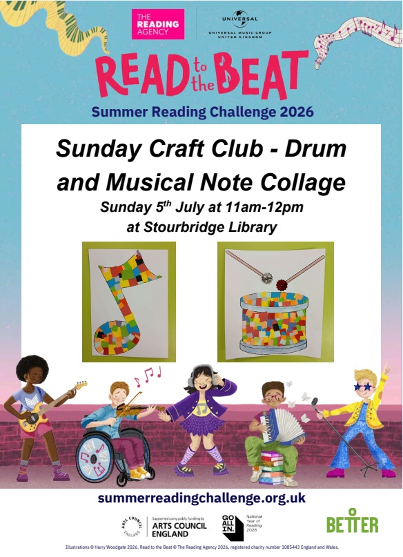 Stourbridge Library - Summer Reading Challenge: Drum and Musical Note Collage